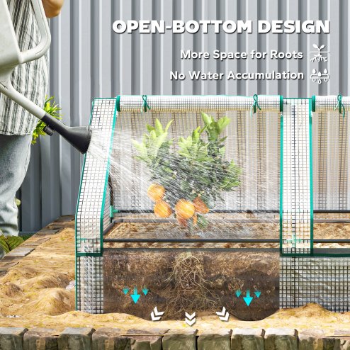 Outsunny Raised Garden Bed with Mini Greenhouse, Outdoor Metal Planter Box with Cover, for Herbs and Vegetables, Use for Patio, Garden, Balcony, White and Dark Grey