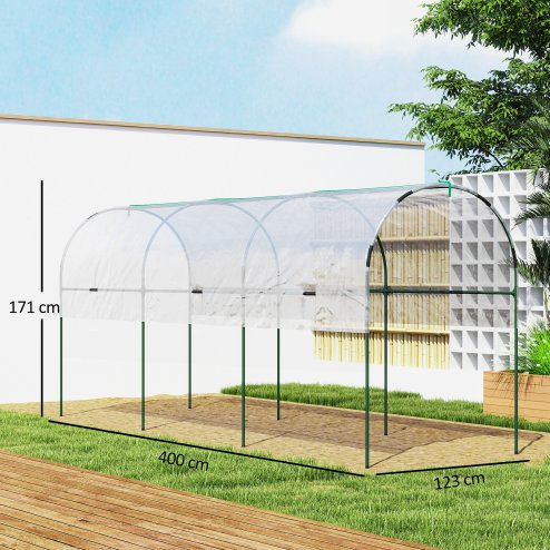 Outsunny Tunnel Tomato Greenhouse with 4 Hoops and Top Tap, Pointed Bottom and Guy Ropes, 400 x 123 x 171 cm, Clear