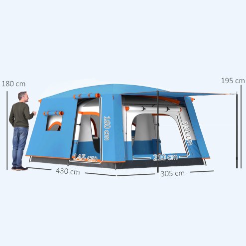 Outsunny 4-6 Man Camping Tent, Double Layer Tunnel Tent with Porch, Living Area and 2 Bedrooms, Sewn in Groundsheet, 3000mm Waterproof and UPF 30+, Portable with Bag, Blue