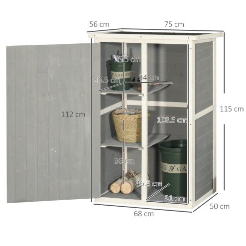 Outsunny Wooden Small Shed, Garden Storage Shed with Shelves and Bolt Latch, 75L x 56W x115H cm, Grey