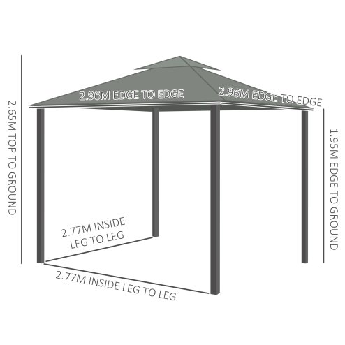 Outsunny 3 x 3(m) Patio Gazebo Canopy Garden Pavilion Tent Shelter Marquee with 2 Tier Water Repellent Roof, Mosquito Netting and Curtains, Aluminium Frame, Dark Grey