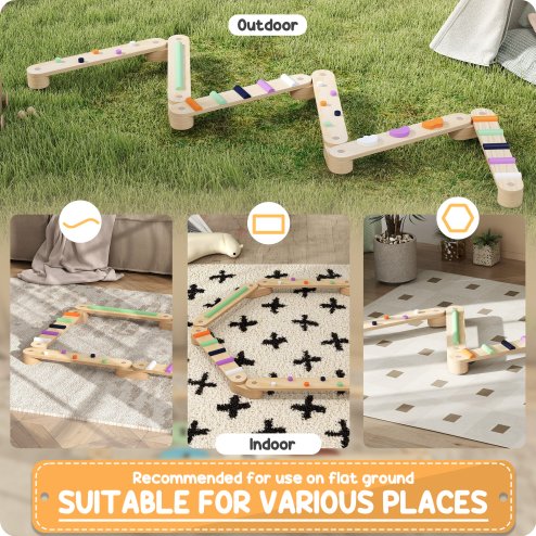 AIYAPLAY Wooden Balance Beam Board for Kids, Indoor Outdoor Play Equipment Build Coordination Agility and Strength, Toddler Obstacle Course for 3-8 Years