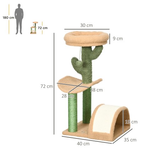 PawHut Cat Tree, 72cm Cat Scratching Post with Bed, Kitty Activity Centre, Cat Climbing Tower with Ball Toy Curved Scratching Pad, Brown