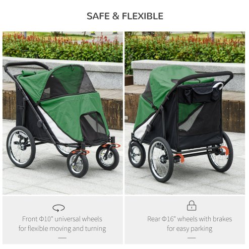 PawHut Large Dog Stroller Dog Pram Foldable Pet Pushchair with Safety Leashes for Medium, Large Dogs - Green