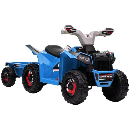HOMCOM Electric Quad Bike, 6V Kids Ride On All-Terrain with Back Trailer for Ages 18-36 Months - Blue Image