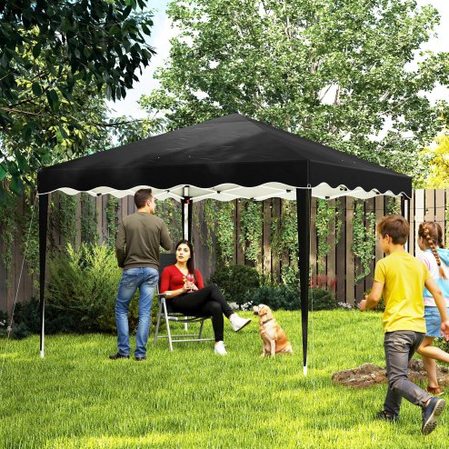Outsunny 3x3(m) Pop Up Gazebo, Foldable Party Tent with Wave Edge and Carry Bag, Height Adjustable Festival Camping Canopy for Garden Outdoor, Black
