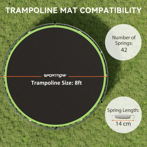 SPORTNOW Trampoline Replacement Mat with Eight Rows of Stitching, Spring Pull Tool, 42 V-Hooks, for 8ft Trampoline, Using 14cm Springs, Trampoline Jumping Mat, Green