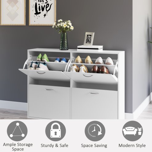 HOMCOM Wooden Modern Design 4 Drawer Shoes Cabinet Pull Down Shelf Storage Organiser
