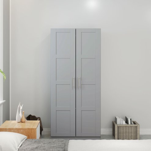 HOMCOM 2 Door Wardrobe for Bedroom, Double Wardrobe with Shelves and Hanging Rail, Modern Bedroom Furniture, Grey