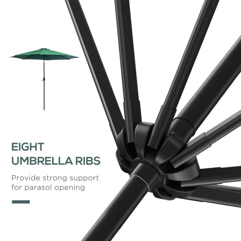 Outsunny 3(m) Garden Parasol Umbrellas, Outdoor Sun Shade with 8 Ribs, Tilt and Crank Handle for Balcony, Bench, Garden, Green
