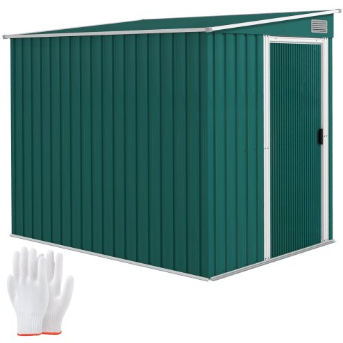 Outsunny 7 x 5FT Galvanised Metal Garden Shed with Foundation, Lean to Shed, Tool Storage House with Sliding Doors, 2 Vents, Adjustable Shelves and Hooks, Green