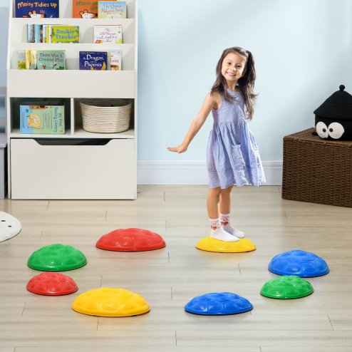 ZONEKIZ Stepping Stones Kids, 8PCs Balance River Stones with Non-Slip Mats, Indoor Outdoor Sensory Toys, Obstacle Course for Ages 3-8 Years, Stackable - Multicoloured