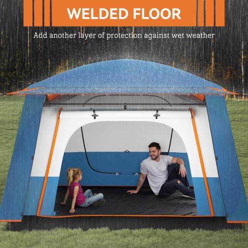 Outsunny 4-6 Man Camping Tent, Double Layer Tunnel Tent with Porch, Living Area and 2 Bedrooms, Sewn in Groundsheet, 3000mm Waterproof and UPF 30+, Portable with Bag, Blue