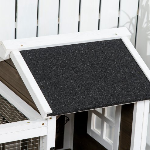 PawHut Wooden Rabbit Hutch with Wheels, Guinea Pig Cage, Small Animal House for Outdoor & Indoor with Slide-out Tray, 108 x 58 x 73.5cm, Brown