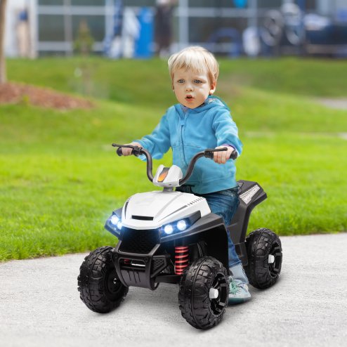 AIYAPLAY Kids Quadbike, 12V Electric Ride on ATV with 4 Wheels Spring Suspension, LED Light, Music, MP3, 5KM/H Battery Powered, for Ages 3-5 Years, White