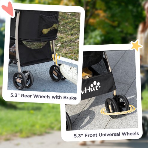 PawHut Dog Pram Dog Stroller 3 in 1 Pet Pushchair Detachable Design with Universal Wheels, Brake for Small Miniature Dogs - Black