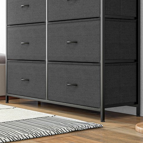 HOMCOM Chest of Drawers for Bedroom, Fabric Dresser, 10 Drawer Storage Organizer Unit with Foldable Drawers and Steel Frame