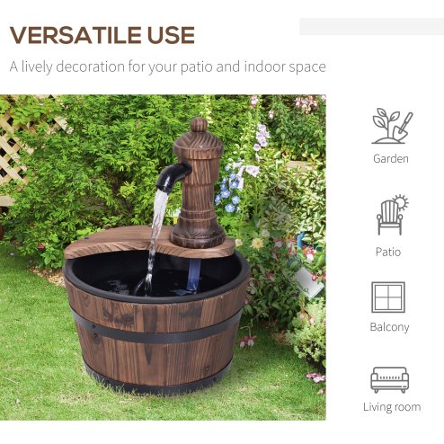 Outsunny Barrel Patio Water Fountain Wood Garden Decorative Ornament Water Feature w/ Electric Pump
