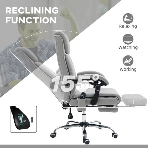 Vinsetto Office Chair with 4-point Vibration Massage and Heat, PU Leather High Back Recliner Desk Chair with Adjustable Height, Armrest, Footrest, Swivel Computer Chair for Home, Light Grey