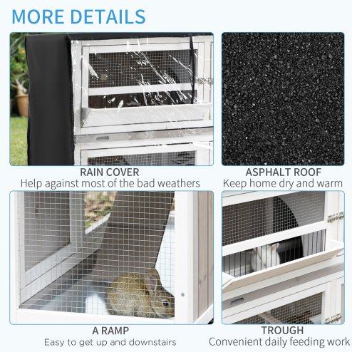 PawHut 4 FT Rabbit Hutch 2-Tier Wooden Bunny Cages Guinea Pig Hide House with Tray, Ramp and Wheel, Cover - Grey