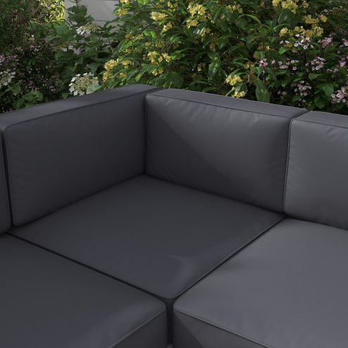 Outsunny 5-Piece Garden Corner Sofa Set with Cushions, 6 Seater Aluminium Garden Furniture Set with Glass Top Coffee Table, Patio Sectional Conservatory Furniture for Patio & Terrace, Light Grey