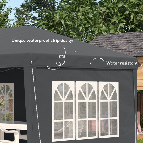 Outsunny 3 x 6m Garden Pop Up Gazebo, Height Adjustable Marquee Party Tent with Sidewalls, Storage Bag, Grey