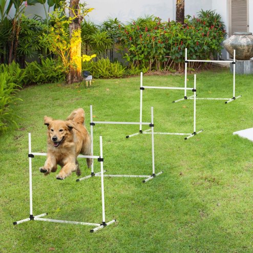 PawHut Dog Agility Equipment Training Height Adjustable Jumps Hurdle 4 Pieces with Carrying Bag for Outdoor, White