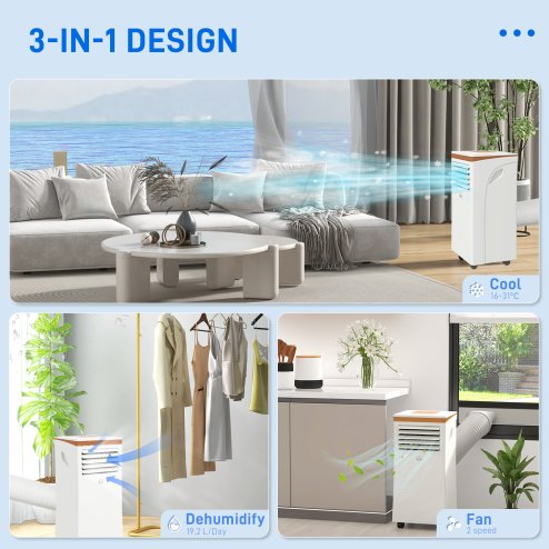 HOMCOM 10000 BTU Air Conditioning Unit, 3-in-1 Portable Air Conditioner, Dehumidifier, Cooling Fan with Remote, LED Display, 2 Speeds, 24H Timer, Window Venting Kit, 30m²