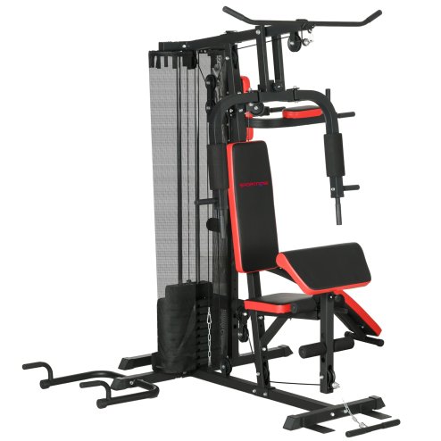 SPORTNOW Multi Gym Workout Station with 65kg Weight Stack, Sit Up Bench, Push Up Stand, Dip Station, Adjustable, for Home Gym, Full Body Strength Training