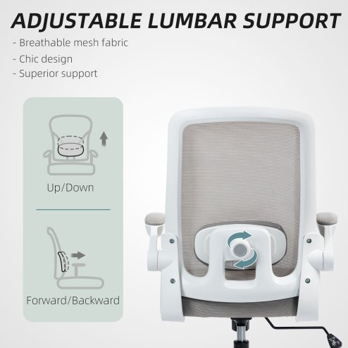 HOMCOM Executive Office Chair, Ergonomic Mesh High Back Desk Chair with Flip-up Armrest, Adjustable Lumbar Support, Grey