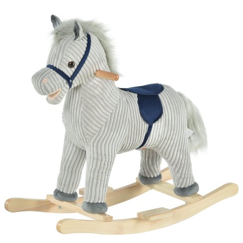 HOMCOM Kids Plush Rocking Horse w/ Sound Children Rocker Ride On Toy Gift 3-6 Years Grey Image