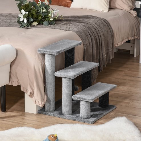 PawHut Pet Stairs, Cat Tree Climb Ladder with 3-step Stair, Scratching Posts, Platforms, Toy Ball, for Indoor Cats, Grey