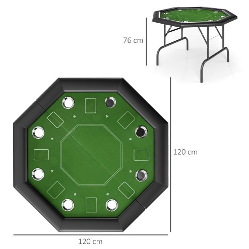 SPORTNOW 8 Player Folding Poker Table, Portable Octagon Blackjack Table with Cup Holders with Cup Holders, Padded Edge, Green