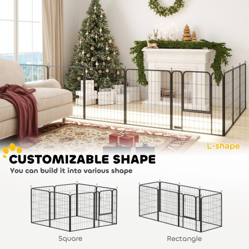 PawHut Dog Pen, 8 Panel Puppy Pen, Steel Dog Playpen, for Large Breeds, 100cm Tall, Black