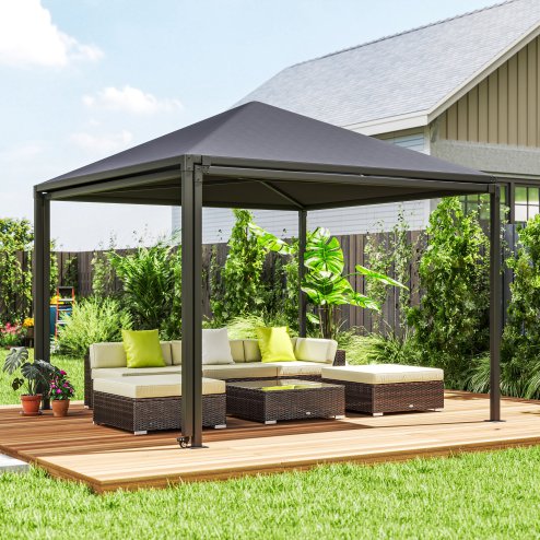Outsunny 3 x 3 or 3x 6m Garden Gazebo with Extendable Awning and Wheels, UPF30+ Outdoor Metal Gazebo Canopy Shelter for BBQ, Event, Party