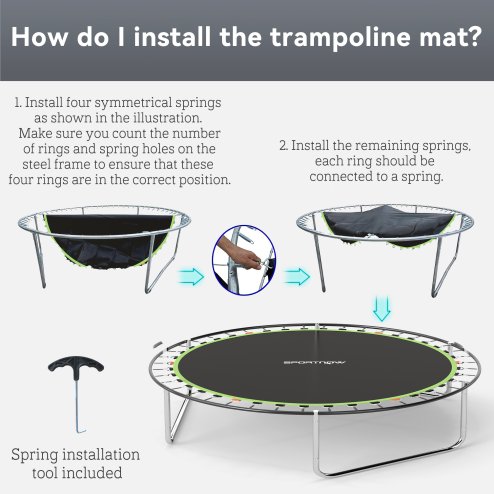 SPORTNOW Trampoline Replacement Mat with Eight Rows of Stitching, Spring Pull Tool, 42 V-Hooks, for 8ft Trampoline, Using 14cm Springs, Trampoline Jumping Mat, Green
