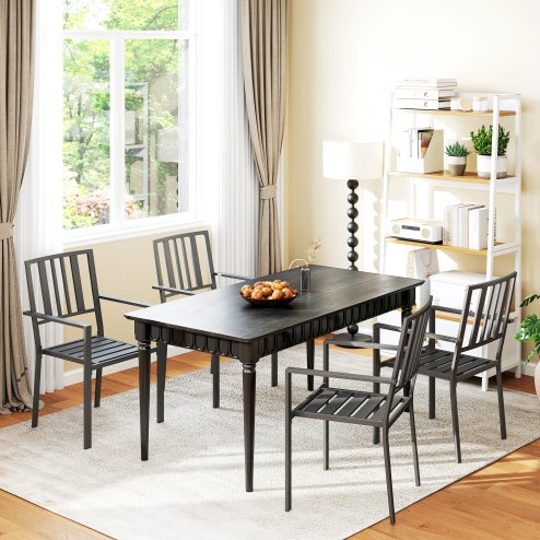 Outsunny Set of 4 Garden Chairs, Stackable Outdoor Chairs with Metal Slatted Seat & Backrest, for Yard, Garden, Black