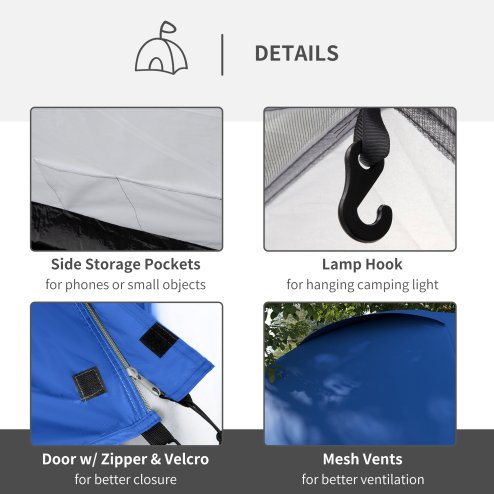 Outsunny Two-Man Camping Tent Dome Tent with Weatherproof Shell, Vestibule & Windows, for Fishing & Hiking, Blue and Grey