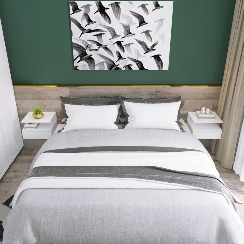 HOMCOM Floating Bedside Table Set of 2, Wall Mount Nightstands with Storage Drawer and Open Shelf for Bedroom, White