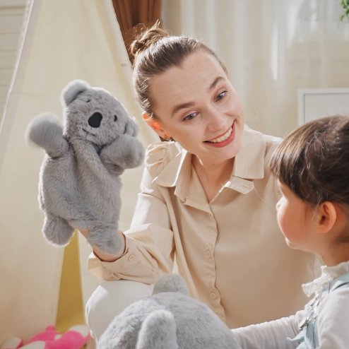 HOMCOM Kids Toddler Rocking Horse Plush Ride On Koala Rocker Wooden Base Seat Safety Belt w/ Gloved Doll Toy for 18-36 Months Grey