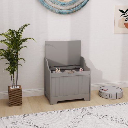 HOMCOM Storage Chest, Storage Trunk with Safety Hinge and U-shaped Cut-out Pull, Wooden Storage Box for Living Room, Entryway, 56.4 x 38 x 56 cm