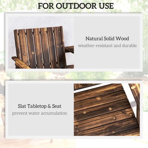 Outsunny 2-Seater Wooden Garden Bench, Antique Loveseat Chair with Table & Parasol Hole, Outdoor Bench for Porch, Patio, Carbonised Finish