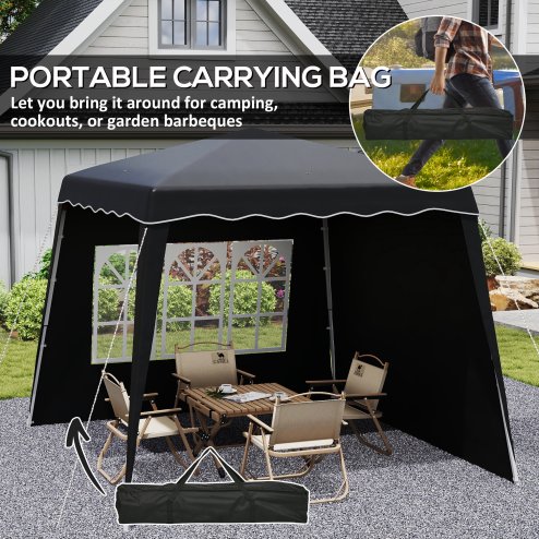 Outsunny 2.4 x 2.4m Pop Up Gazebo Canopy Tent with 2 Sidewalls and Carry Bag, Height Adjustable, UV50+ Party Tent Event Shelter for Garden, Patio, Black