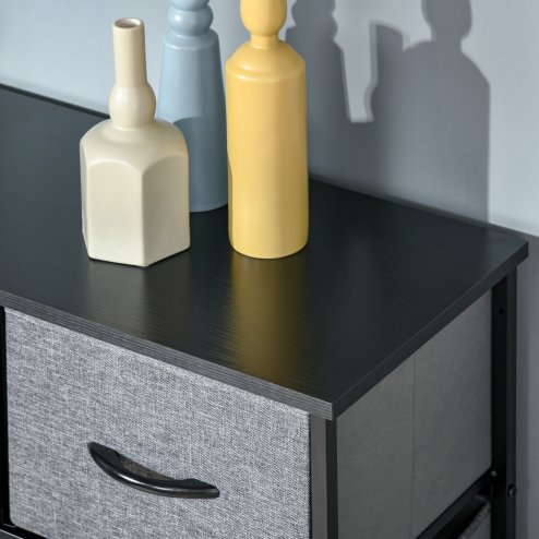 HOMCOM 9 Drawers Storage Chest Dresser Organizer Unit w/ Steel Frame, Wood Top, Easy Pull Fabric Bins, for Bedroom, Hallway, Entryway, Black & Grey