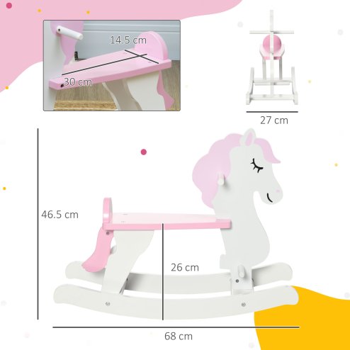 HOMCOM Kid Wooden Rocking Horse, Ride-On Toy with Handlebar, Foot Pedal for Toddlers Boys Girs (Pink) for Ages 1-3 Years