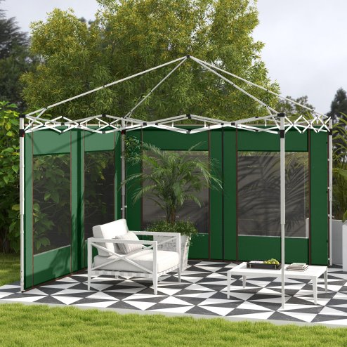 Outsunny Gazebo Side Panels with Zipped Doors and Windows, for 3x3(m) or 3x6m Pop Up Gazebo, 2 Pack Sides Replacement, Green Image