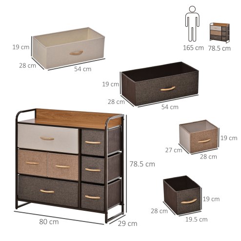 HOMCOM Chest of Drawers with 7 Foldable Drawers, 3-Tier Fabric Bedroom Dresser, Clothes Storage Unit for Bedroom, Living Room