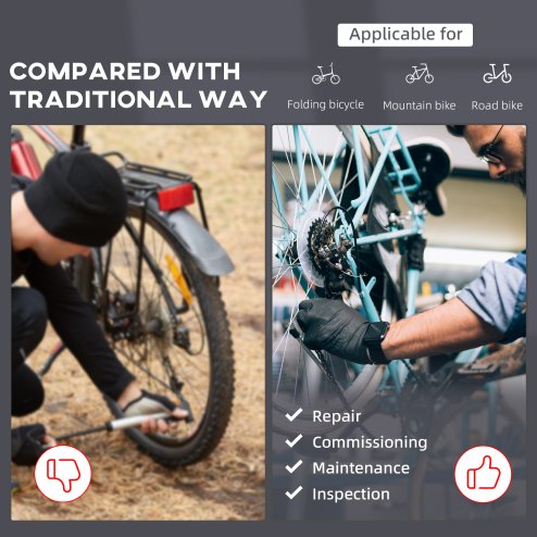 HOMCOM Bike Repair Stand Workstation, Bicycle Maintenance Workstand, Height Adjustable, with Tool Tray & 360 Rotating Adjustable Clamp for Home Mechanic Workshop