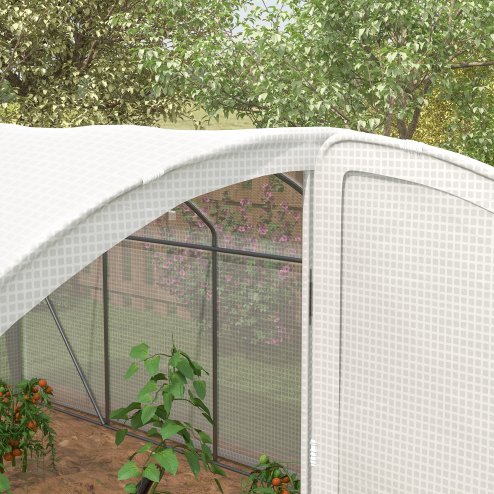 Outsunny 4 x 3 x 2m Polytunnel Greenhouse with Hinged Door, Walk-in Grow House Tent with UV-resistant PE Cover, Galvanised Steel Frame, Clamps, White