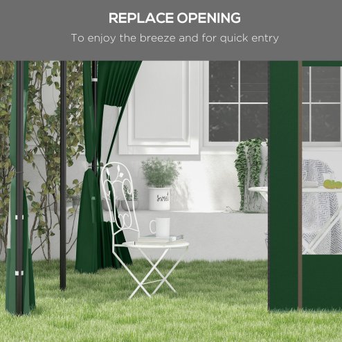 Outsunny Gazebo Side Panels with Zipped Doors and Windows, for 3x3(m) or 3x6m Pop Up Gazebo, 2 Pack Sides Replacement, Green